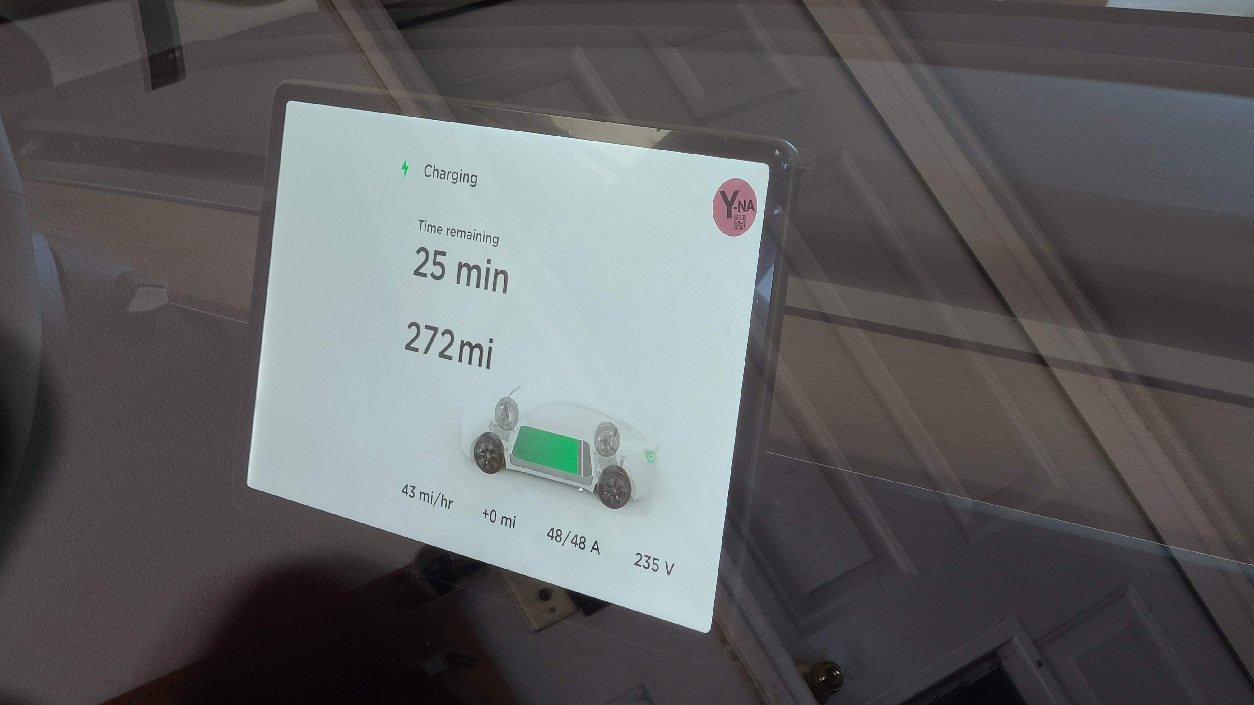 Tesla wall charger at 44 miles per hour on 110