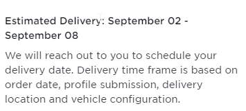 Delivery Dates for my Tesla Sept 2-8